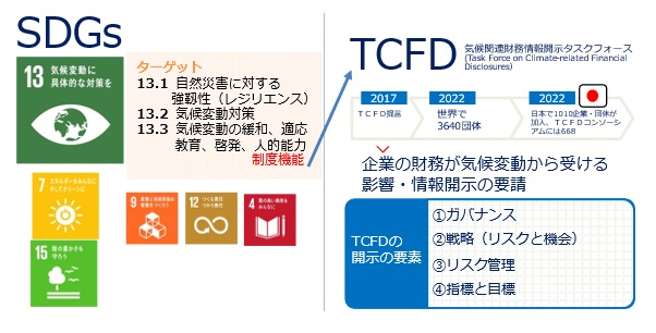 図 SDGsの総合性。カーボンニュートラルとSDGs/TCFDとの関係