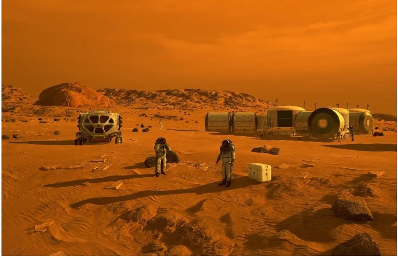 宇宙から見る気候危機（29）　人類の宇宙移住はあるのか　火星を目指すも課題が山積する_荒涼とした火星で活動する宇宙飛行士のイメージ（NASA提供）