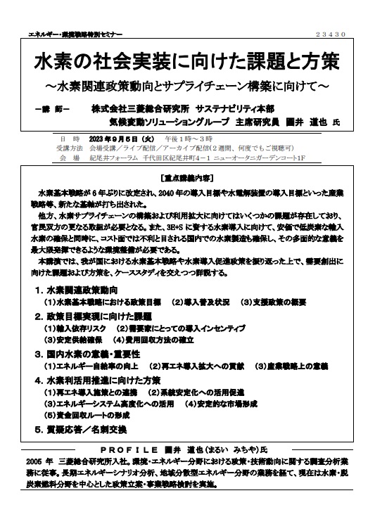 水素の社会実装に向けた課題と方策～水素関連政策の動向とサプライチェーン構築に向けて～