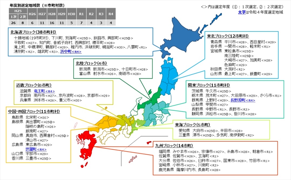 地域活用電源としてのバイオマス発電の普及に向けて　バイオマス発電◎日本有機資源協会 会長　牛久保 明邦_バイオマス産業都市選定地域（農林水産省資料）