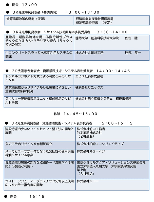 令和５年度「リサイクル技術開発本多賞 表彰式」「資源循環技術・システム表彰 表彰式」「３Ｒ先進事例発表会」