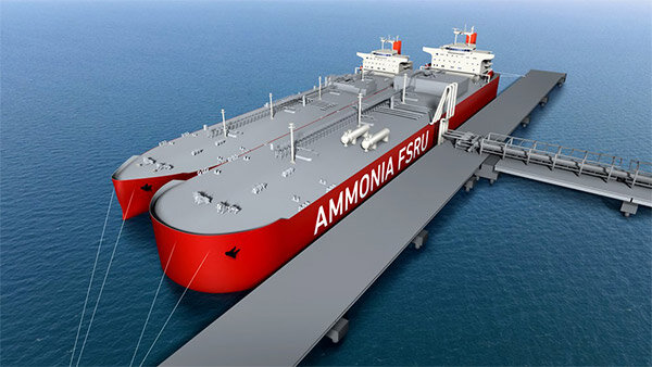 左がアンモニア輸送船、右がアンモニアＦＳＲＵ_　アンモニアＦＳＲＵ　海事協の基本設計承認取得　商船三井、三菱造船　
