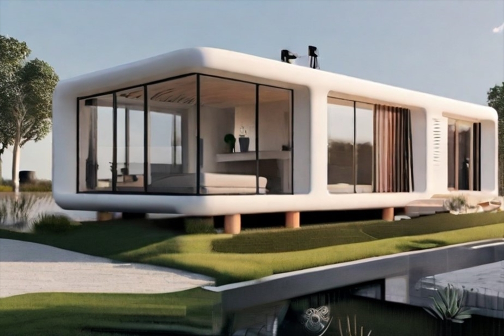 ｢3DプリンターとAIを駆使して設計製造した、環境に配慮した快適な家｣　作：画像生成AI