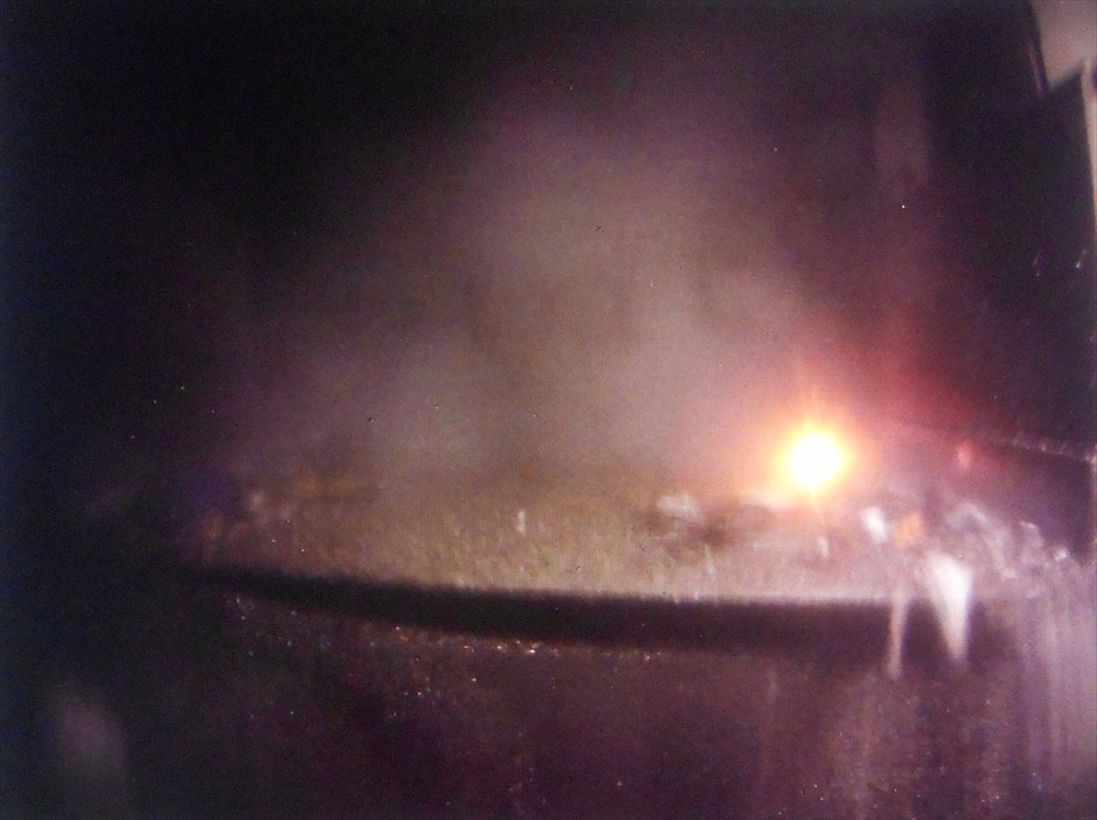 破砕機出口で電池が発火した瞬間の画像
