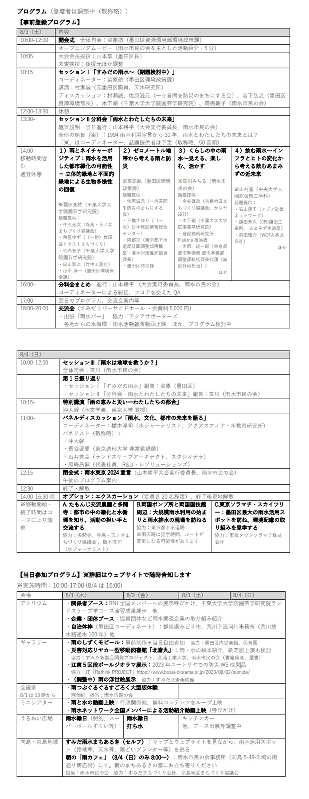 第14回 雨水ネットワーク全国大会2024 inすみだ「雨を活かして、未来へつなごう」　８月３～４日、東京・墨田区役所などで開催_