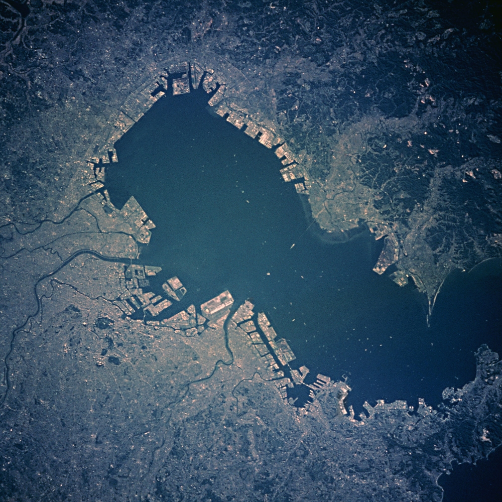 IMAGE_これは地球の衛星写真のように見えます。海や都市の形状から、都市部とその周辺を捉えた画像です。特定の場所を指摘することはできませんが、港町や河川が見える構造です。どの地域かについては特定できません。