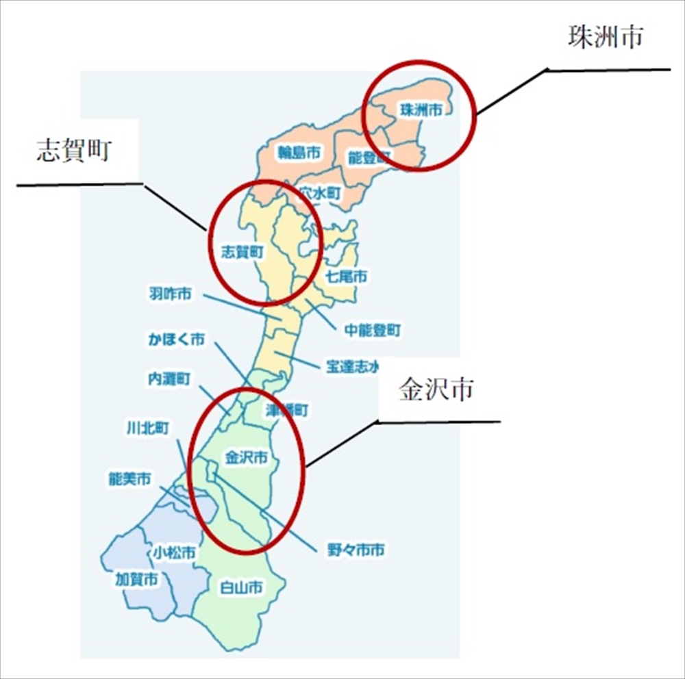 日本下水道管路管理業協会常務理事 井坂 昌博　「令和６年能登半島地震」への対応と下水道管路被害の特徴_図１　石川県内の地図