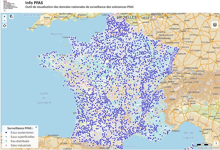 水のPFASマップを公開 仏環境省 透明性高め知識動員_水のPFASマップ
