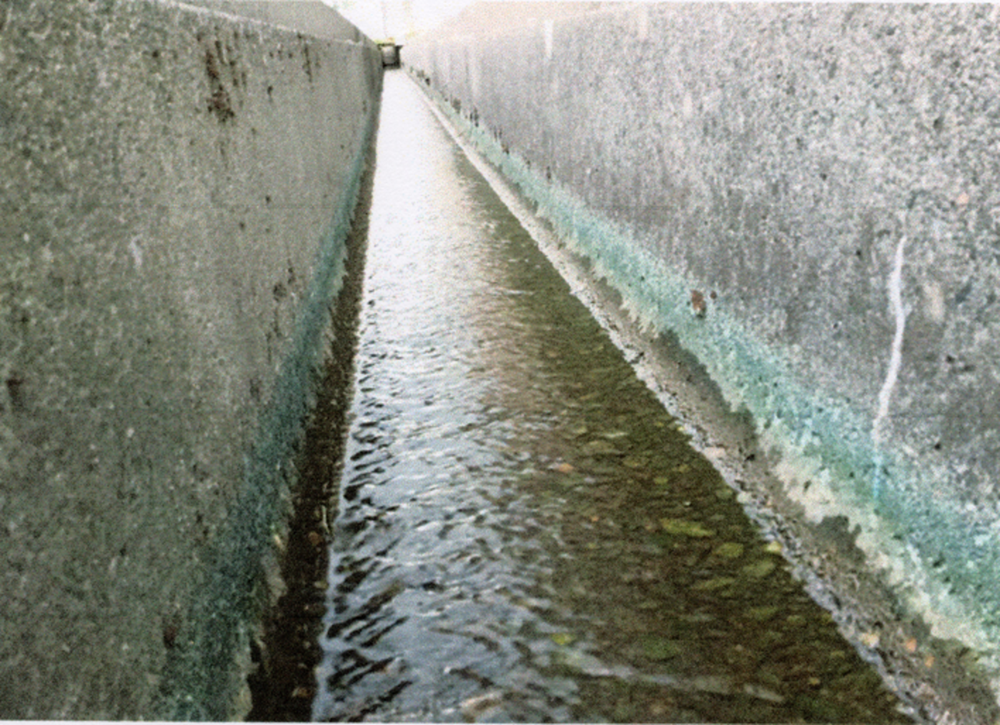 写真　市道Ｕ字溝に緑色物質が析出