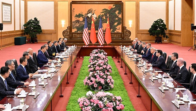 2026年5月14日午前、人民大会堂で行われた。米中首脳会談の様子（出典：中国政府ネット）