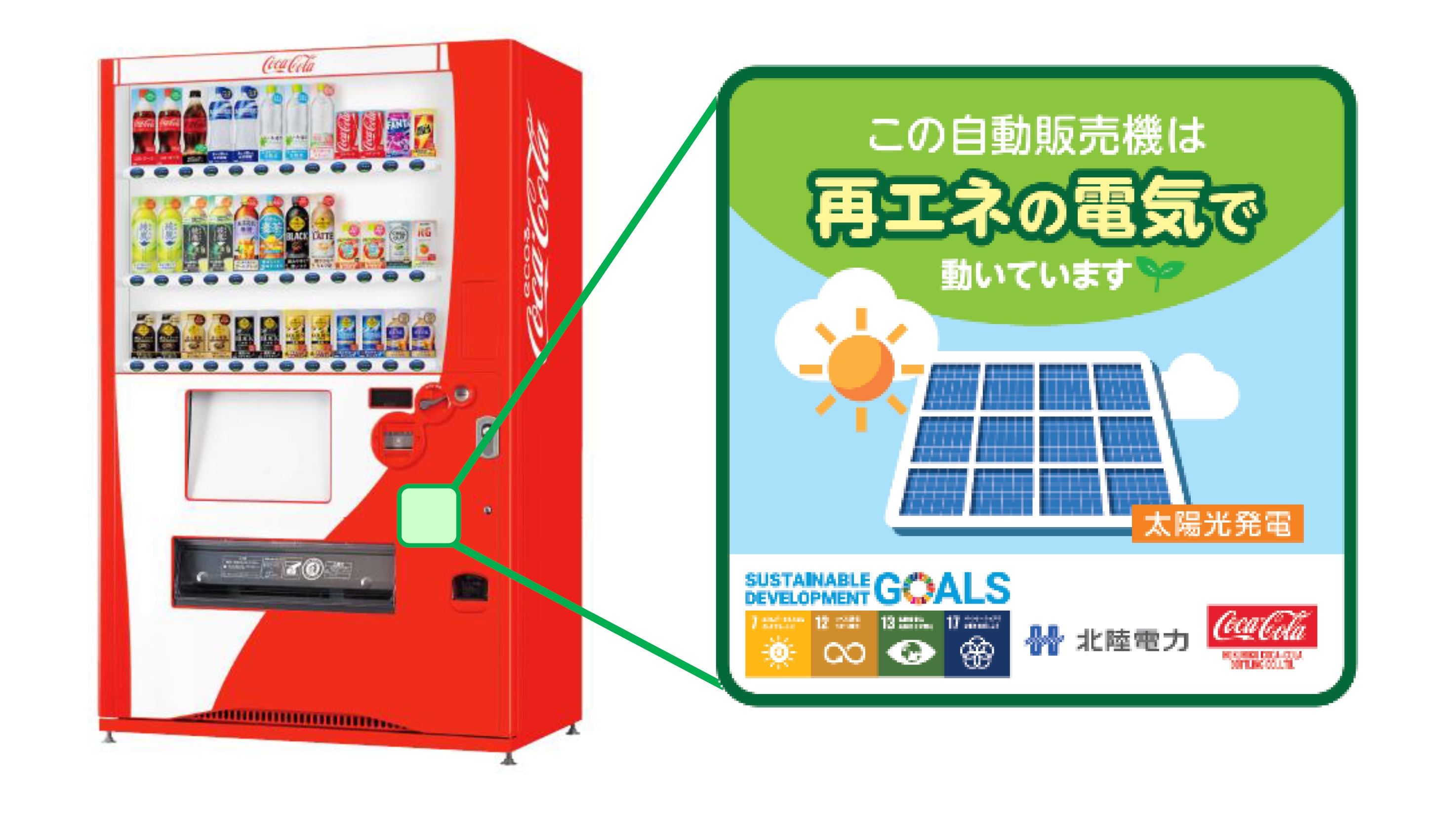 対象の自動販売機には「脱炭素意識啓発ステッカー」を掲示_　高岡市　脱炭素先行地に「ゼロカーボン自販機」　コカ・コーラ、北陸電力との連携で