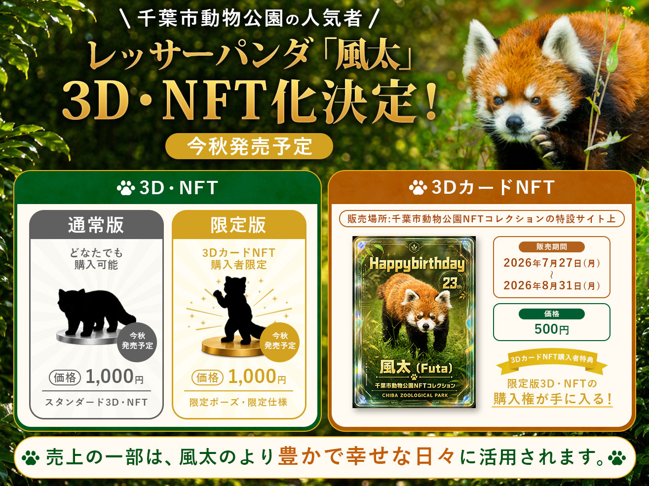 _　レッサーパンダ「風太」　23歳誕生日記念で３Ｄ・ＮＦＴ化　パシコン、千葉市　