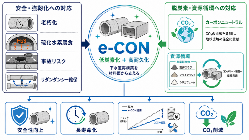 図　下水道再構築に求められる２つの視点とｅ－ＣＯＮの位置付け